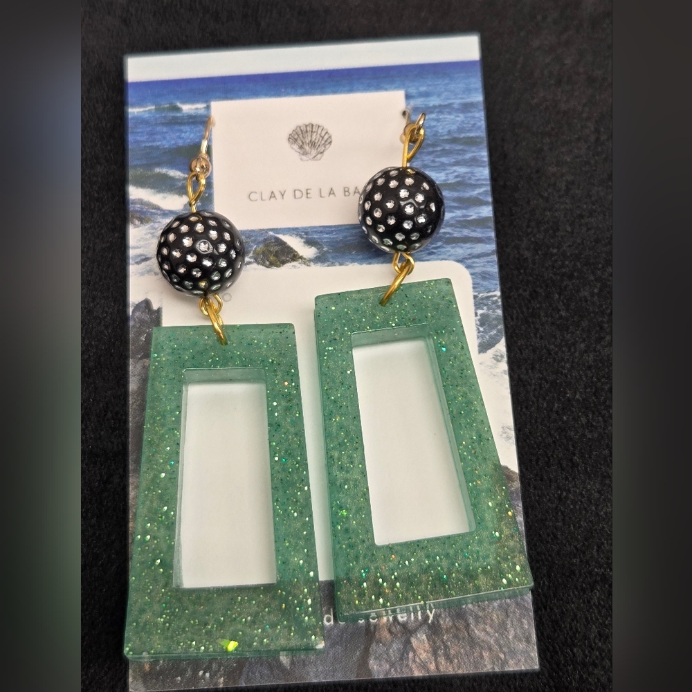 Green and Black Dangle Earrings